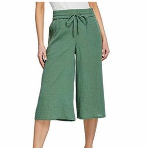 NWT Eileen Fisher Gauze Crop Cotton Culotte Pant Green
